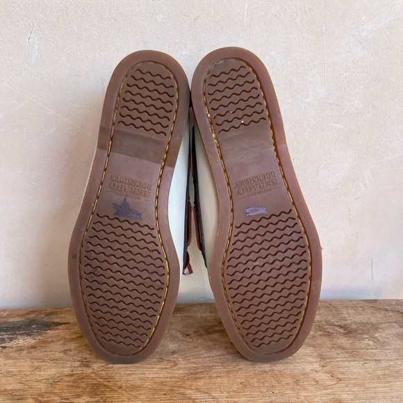 SEBAGO DOCKSIDERS Preppy Handmade Leather Navy & Creamy Blue Loafers Sz 6M NICE! - Picture 12 of 12